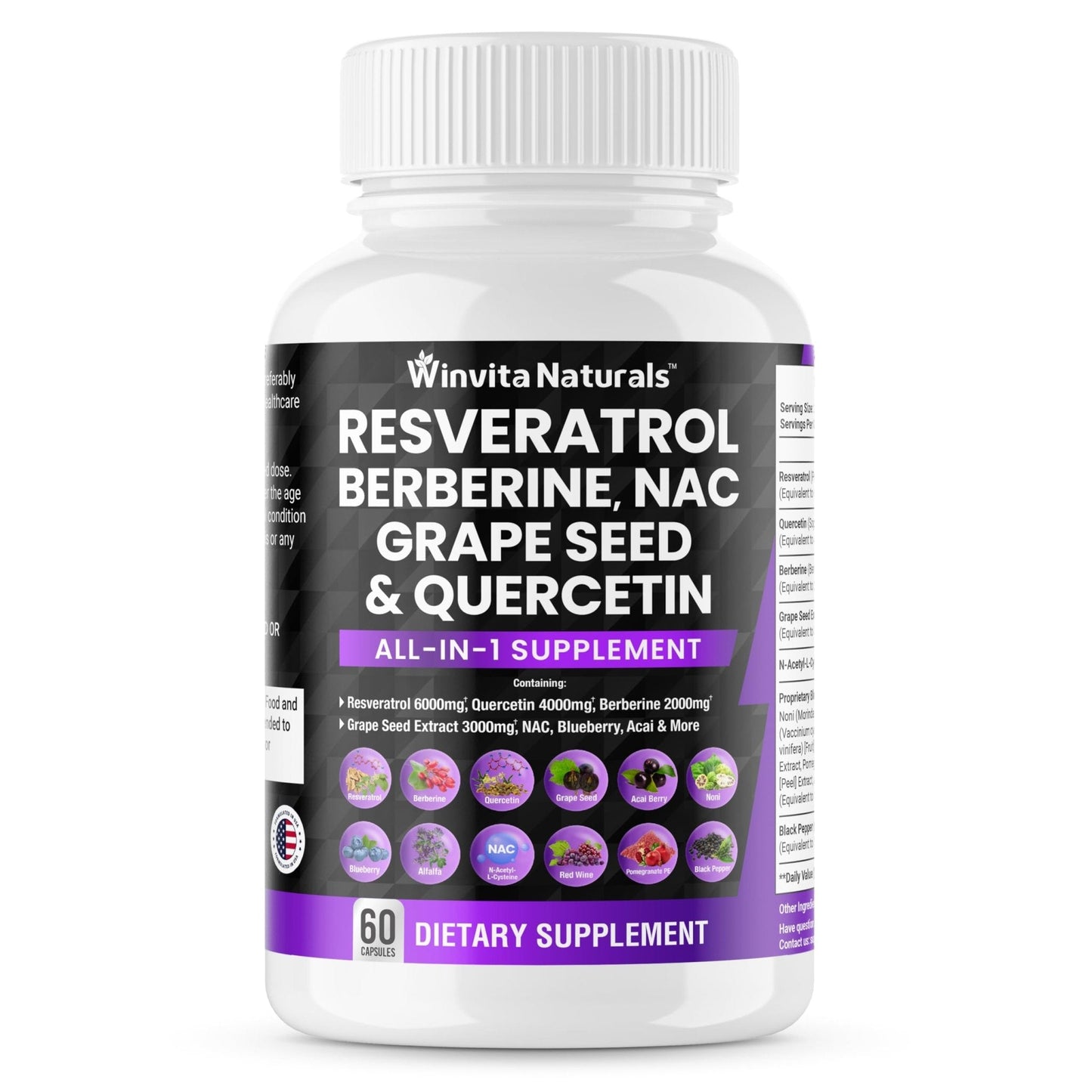 Resveratrol 6000mg Quercetin 4000mg Berberine 2000mg Grape Seed Extract 3000mg - Maple Wellness Supplements