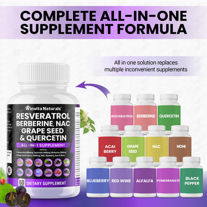 Resveratrol 6000mg Quercetin 4000mg Berberine 2000mg Grape Seed Extract 3000mg - Maple Wellness Supplements