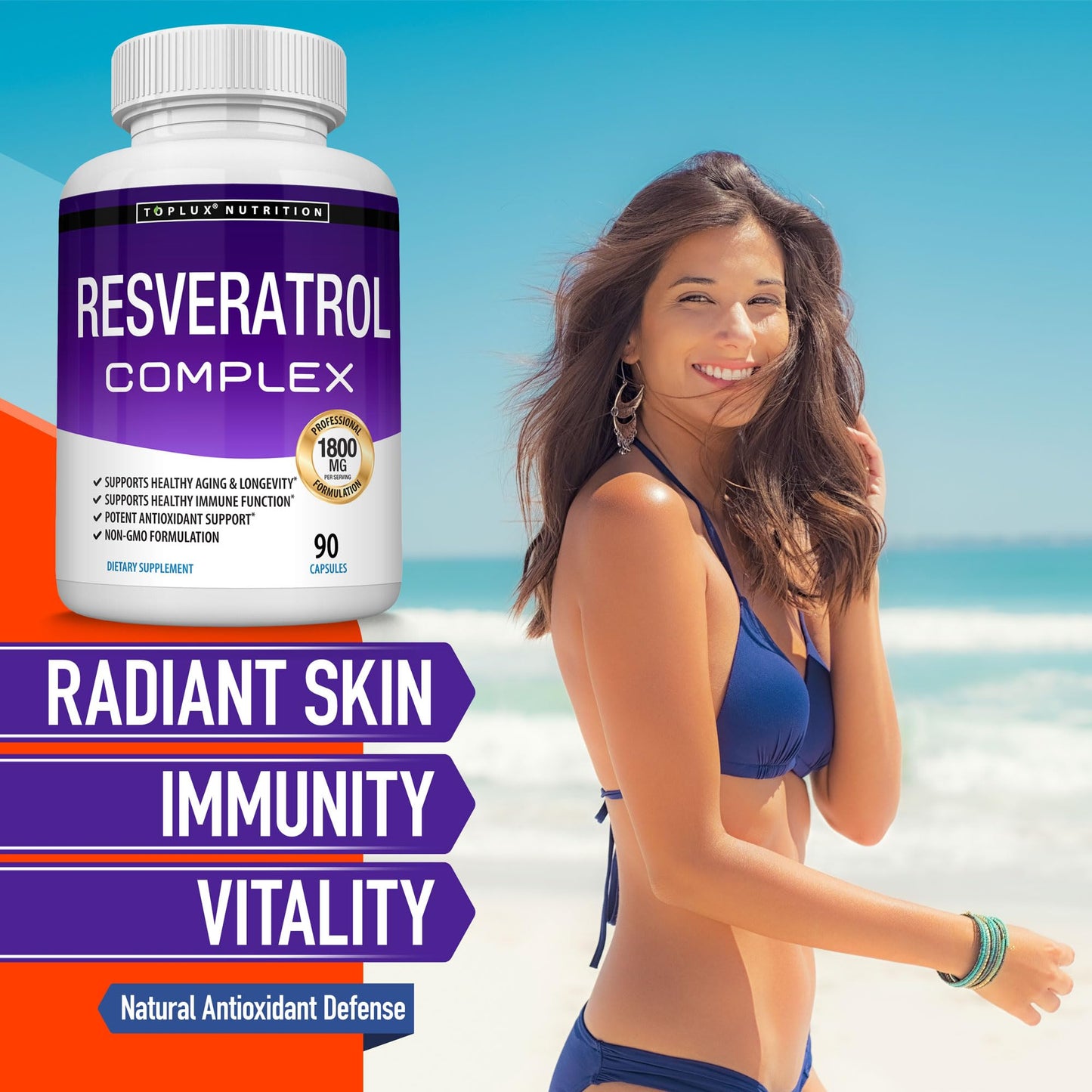 Resveratrol Supplement 1800 mg Antioxidant Complex - Highly Potent Natural Trans-Resveratrol Pills for Healthy Aging, Overall Health Support, Immune System - Maple Wellness Supplements