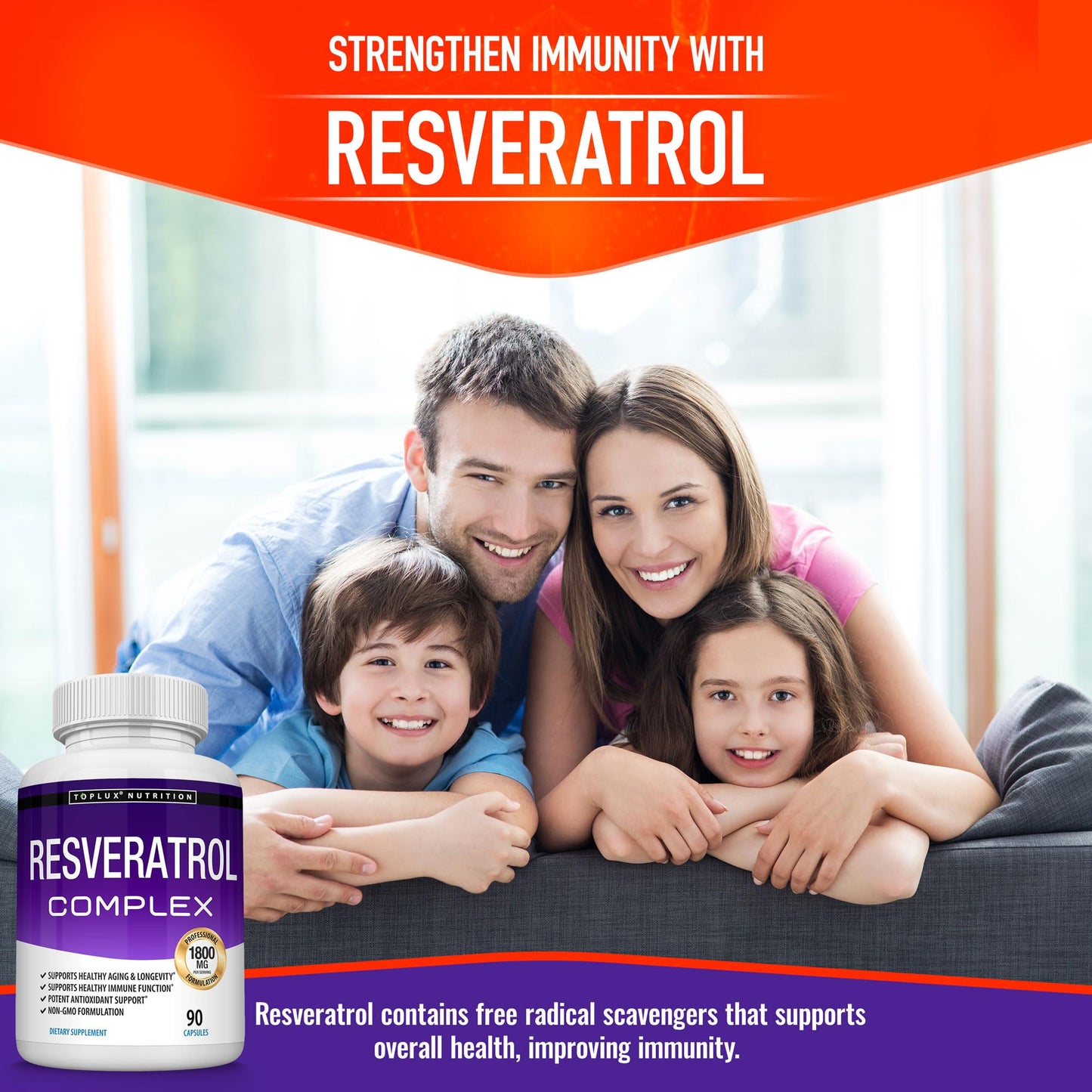 Resveratrol Supplement 1800 mg Antioxidant Complex - Highly Potent Natural Trans-Resveratrol Pills for Healthy Aging, Overall Health Support, Immune System - Maple Wellness Supplements