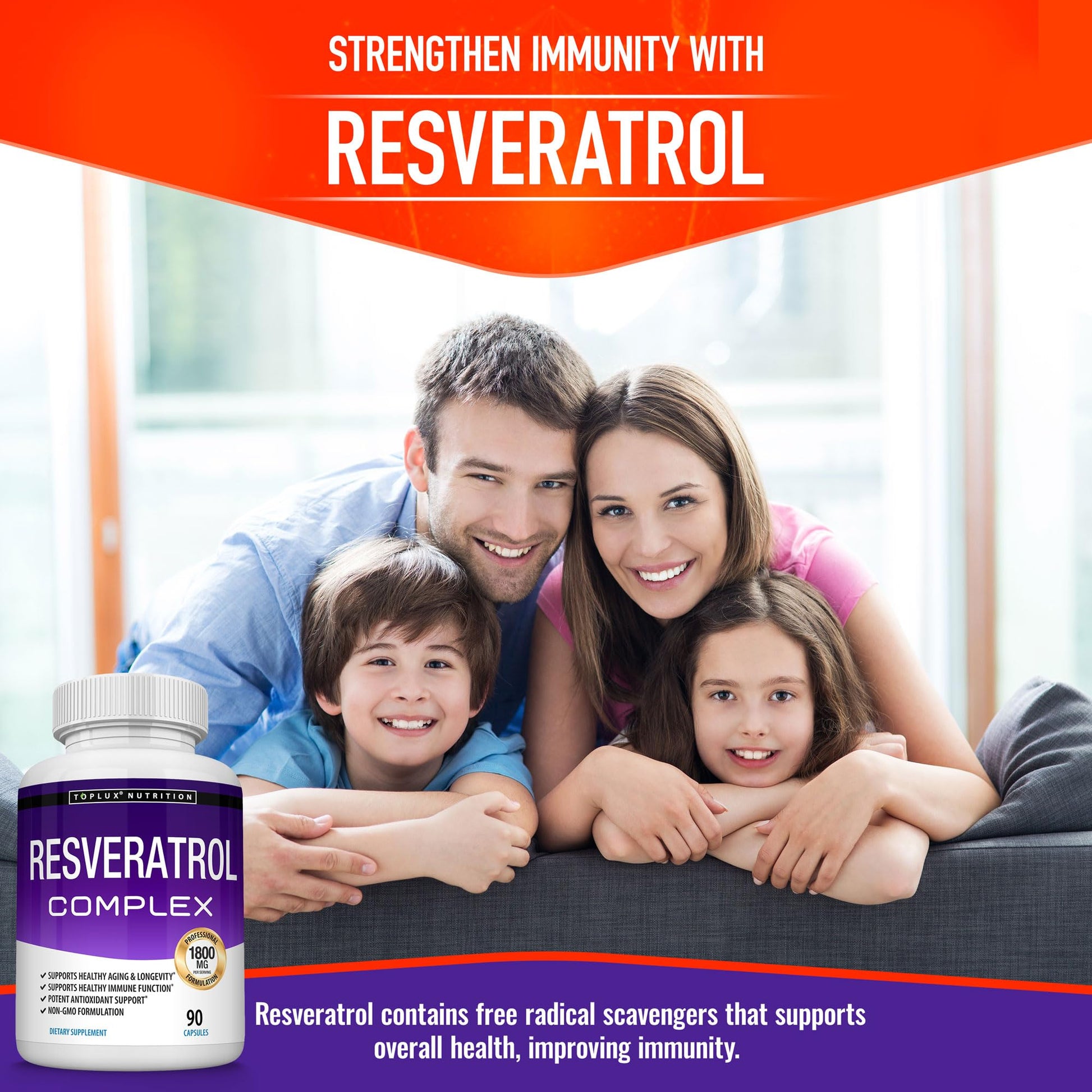 Resveratrol Supplement 1800 mg Antioxidant Complex - Highly Potent Natural Trans-Resveratrol Pills for Healthy Aging, Overall Health Support, Immune System - Maple Wellness Supplements