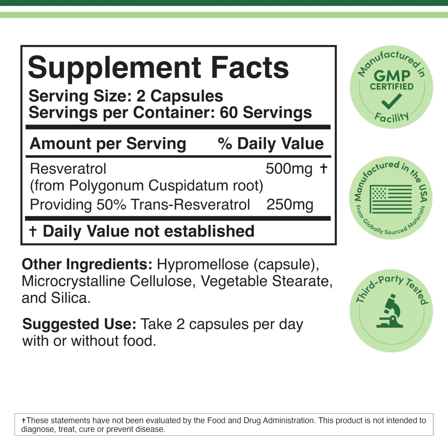 Resveratrol Supplement 500mg Per Serving, 120 Capsules (Resveratrol Polygonum Root Extract Providing 50% Trans Resveratrol) - Maple Wellness Supplements