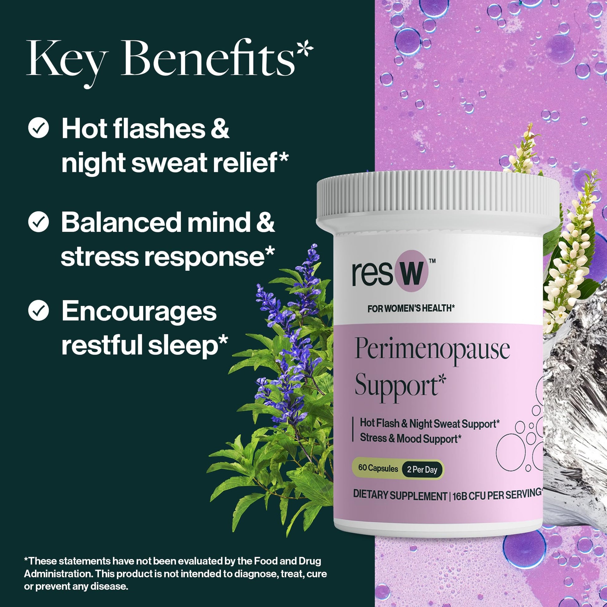 resW Perimenopause Postbiotic Supplement for Women - Hot Flash Support, Night Sweat Relief, Hormone Free, Vegan, Gluten Free, Non GMO, Plant Based Gut Health Support - 60 Capsules - Maple Wellness Supplements