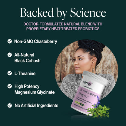 resW Perimenopause Postbiotic Supplement for Women - Hot Flash Support, Night Sweat Relief, Hormone Free, Vegan, Gluten Free, Non GMO, Plant Based Gut Health Support - 60 Capsules - Maple Wellness Supplements