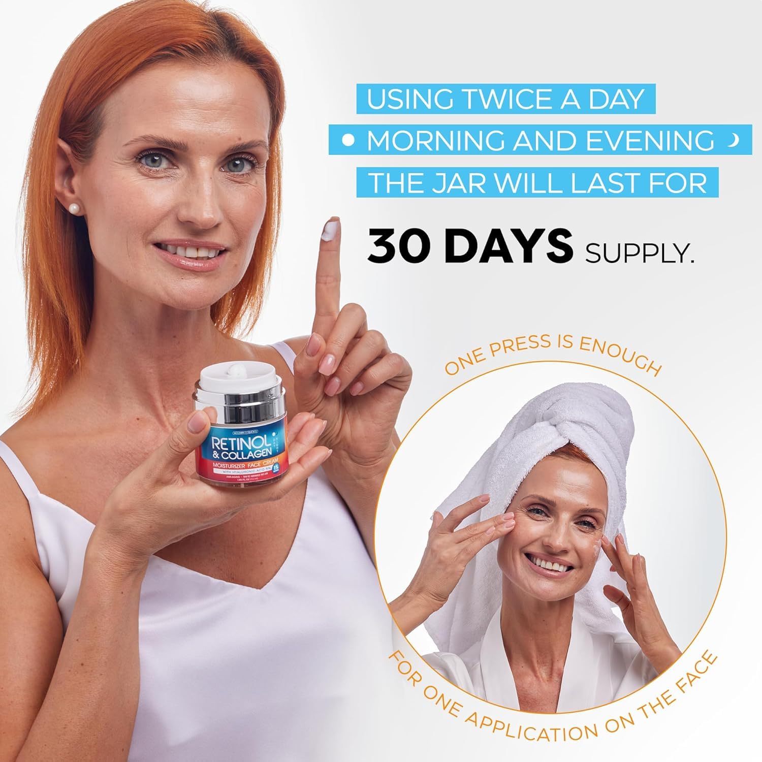 Retinol Cream for Face with Hyaluronic Acid, Day-Night Anti-Aging Moisturizer for Women, Men, Collagen Cream for Face Reduces Wrinkles, Dryness, 1.85 Oz - Maple Wellness Supplements