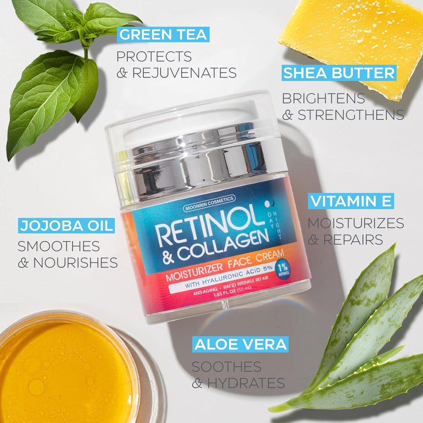 Retinol Cream for Face with Hyaluronic Acid, Day-Night Anti-Aging Moisturizer for Women, Men, Collagen Cream for Face Reduces Wrinkles, Dryness, 1.85 Oz - Maple Wellness Supplements