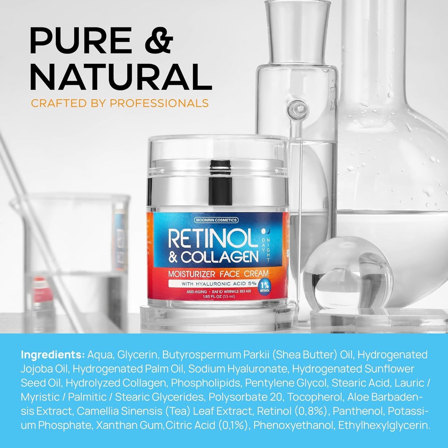 Retinol Cream for Face with Hyaluronic Acid, Day-Night Anti-Aging Moisturizer for Women, Men, Collagen Cream for Face Reduces Wrinkles, Dryness, 1.85 Oz - Maple Wellness Supplements