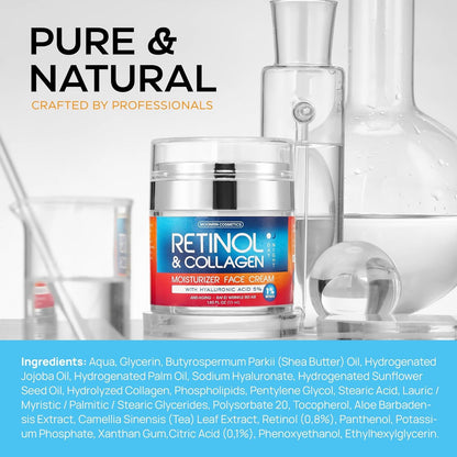 Retinol Cream for Face with Hyaluronic Acid, Day-Night Anti-Aging Moisturizer for Women, Men, Collagen Cream for Face Reduces Wrinkles, Dryness, 1.85 Oz - Maple Wellness Supplements