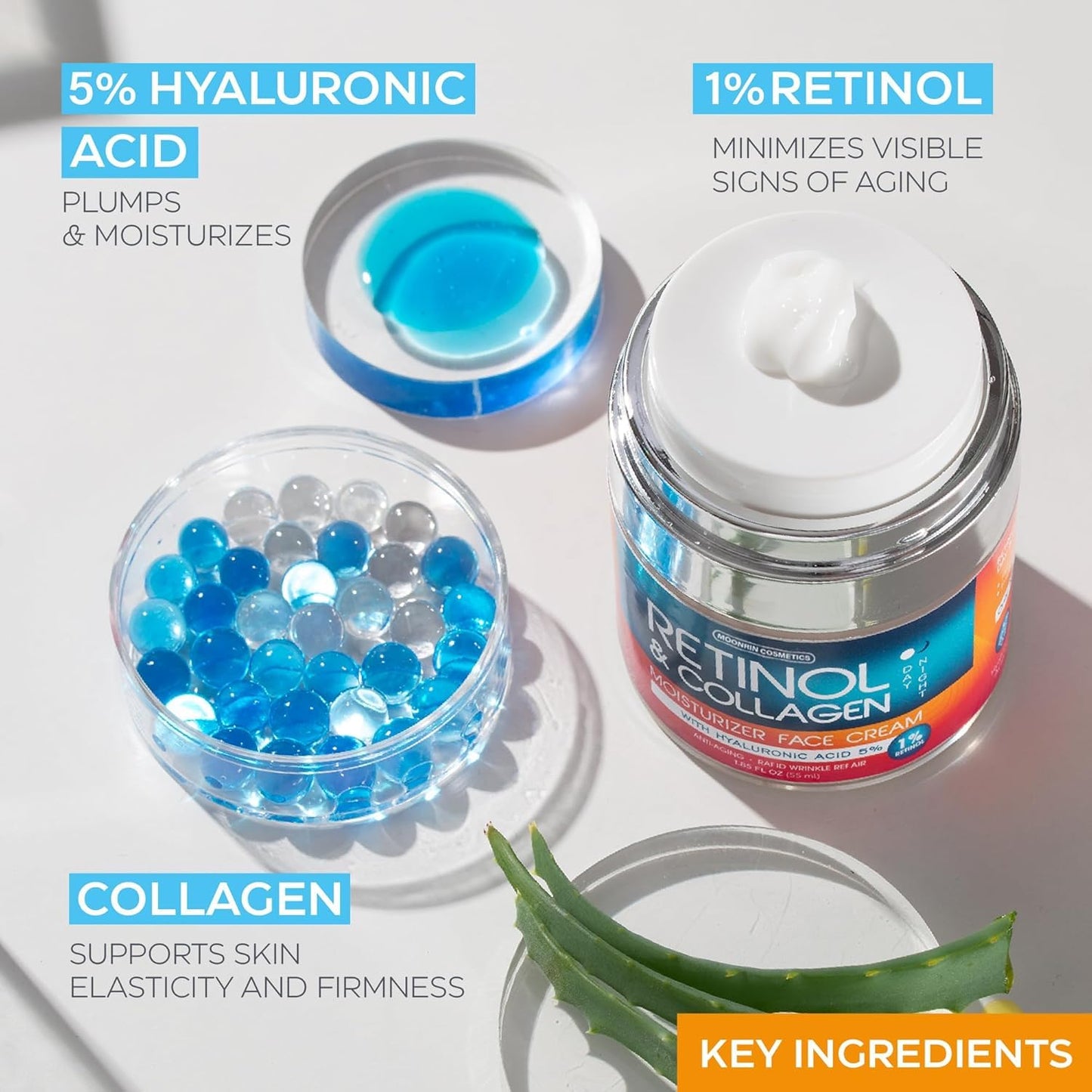 Retinol Cream for Face with Hyaluronic Acid, Day-Night Anti-Aging Moisturizer for Women, Men, Collagen Cream for Face Reduces Wrinkles, Dryness, 1.85 Oz - Maple Wellness Supplements