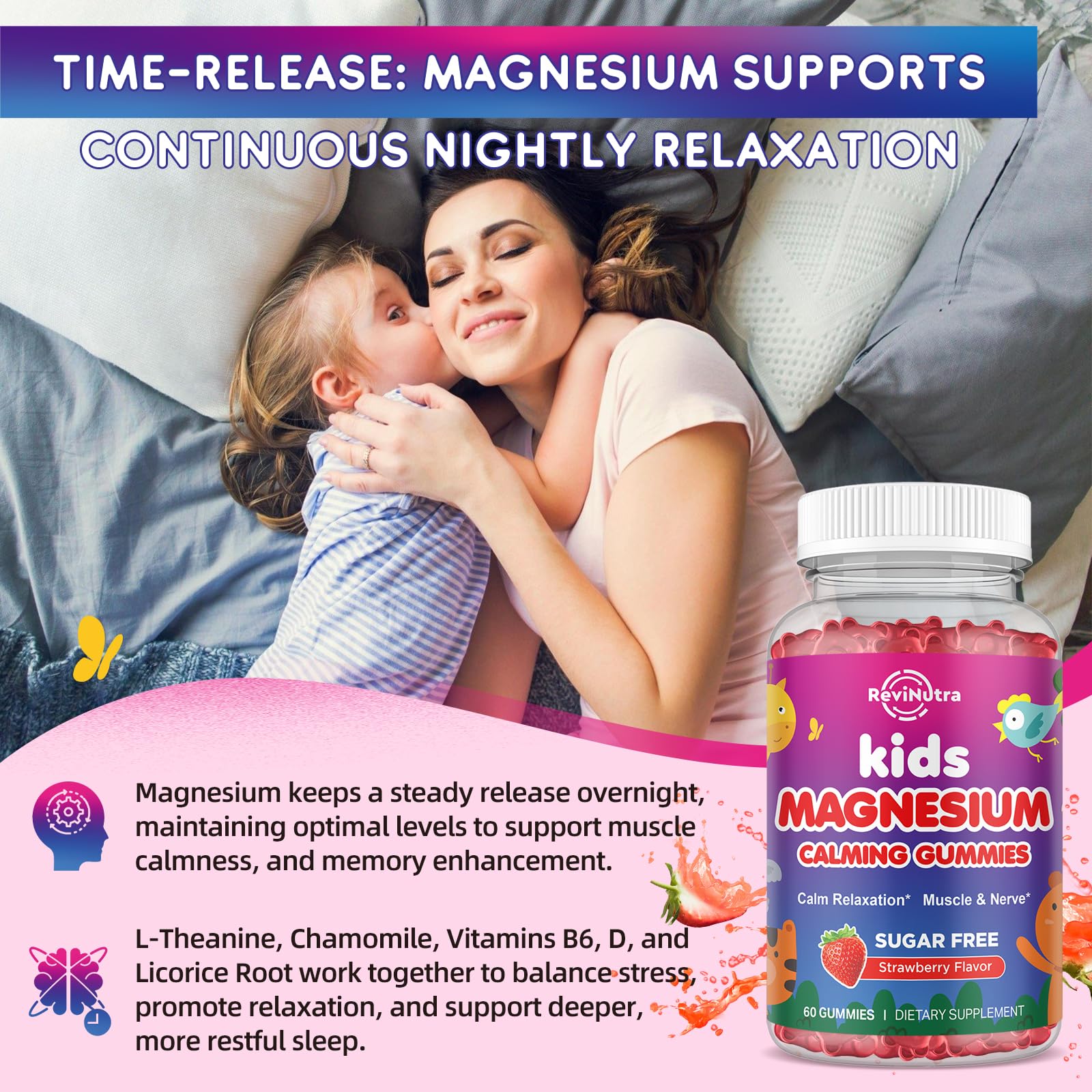 ReviNutra Magnesium Gummies for Kids - Magnesium Glycinate Gummies with L-Theanine, Chamomile, Vitamin B6, D for Kids & Adults Sleep - Maple Wellness Supplements