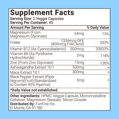 RevitaPlus 8-in-1 Ashwagandha Supplements with B12 B6 Magnesium Maca Zinc Folate, Cortisol Supplements for Women and Men Supports Stress Relief, Sleep, Energy, Focus(90 Capsules) - Maple Wellness Supplements