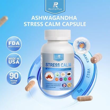 RevitaPlus 8-in-1 Ashwagandha Supplements with B12 B6 Magnesium Maca Zinc Folate, Cortisol Supplements for Women and Men Supports Stress Relief, Sleep, Energy, Focus(90 Capsules) - Maple Wellness Supplements