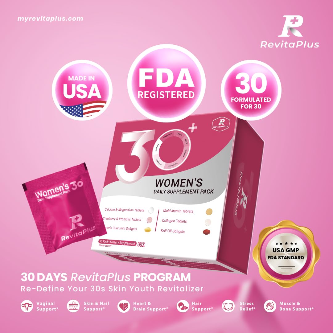 RevitaPlus Multivitamin for Women with Vitamin A,B,C,D3,E,K2,Biotin, Collagen,Krill Oil,Cranberries Supports Energy,Wellness,Beauty and Immune - Vitamin Packs for Women Health 30 Packs - Maple Wellness Supplements