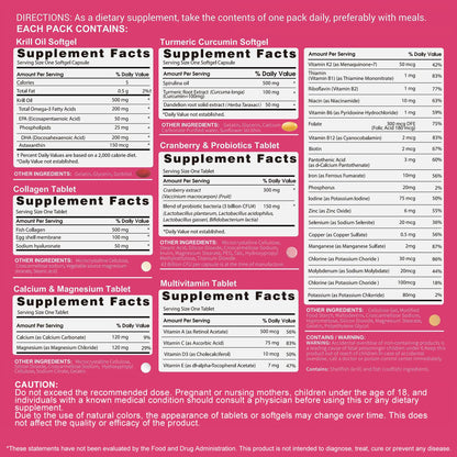 RevitaPlus Multivitamin for Women with Vitamin A,B,C,D3,E,K2,Biotin, Collagen,Krill Oil,Cranberries Supports Energy,Wellness,Beauty and Immune - Vitamin Packs for Women Health 30 Packs - Maple Wellness Supplements