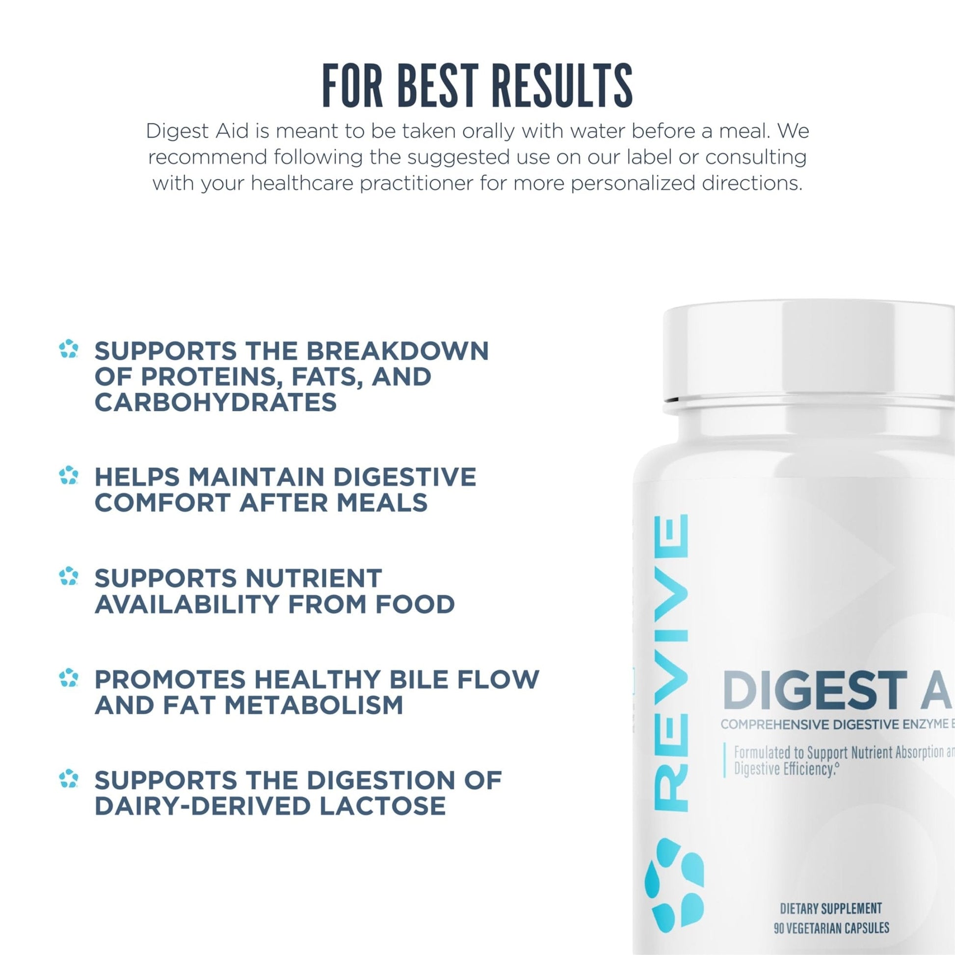 Revive MD Digest Aid, Digestive Support Supplement for Men & Women - Comprehensive Digestive Enzyme Blend with Probiotics & Prebiotics for Gut Health & Healthy Digestion - Maple Wellness Supplements