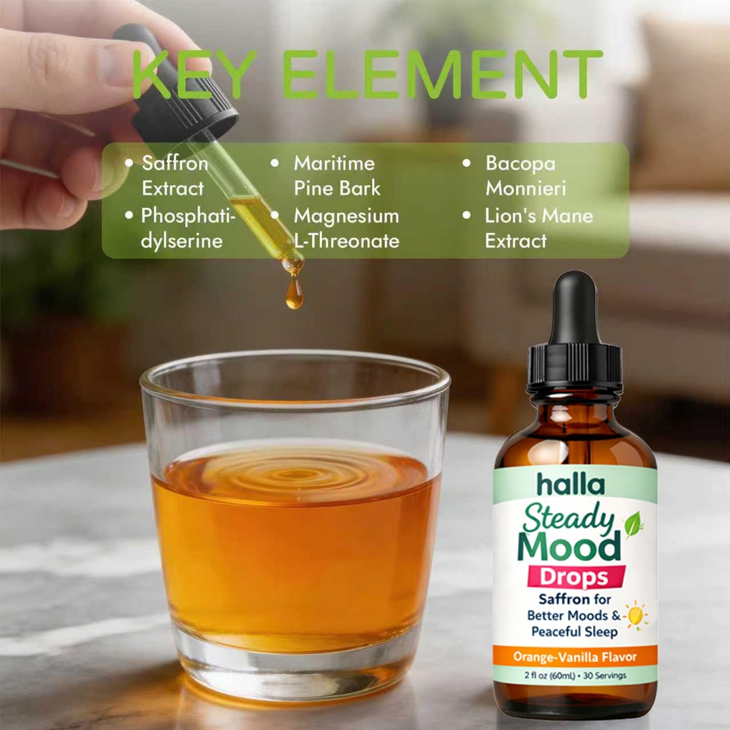ReviveNerve Halla Steady Mood Drops, Orange-Vanilla Flavor, Liquid Formula with Pine Bark Extract(1pcs) - Maple Wellness Supplements