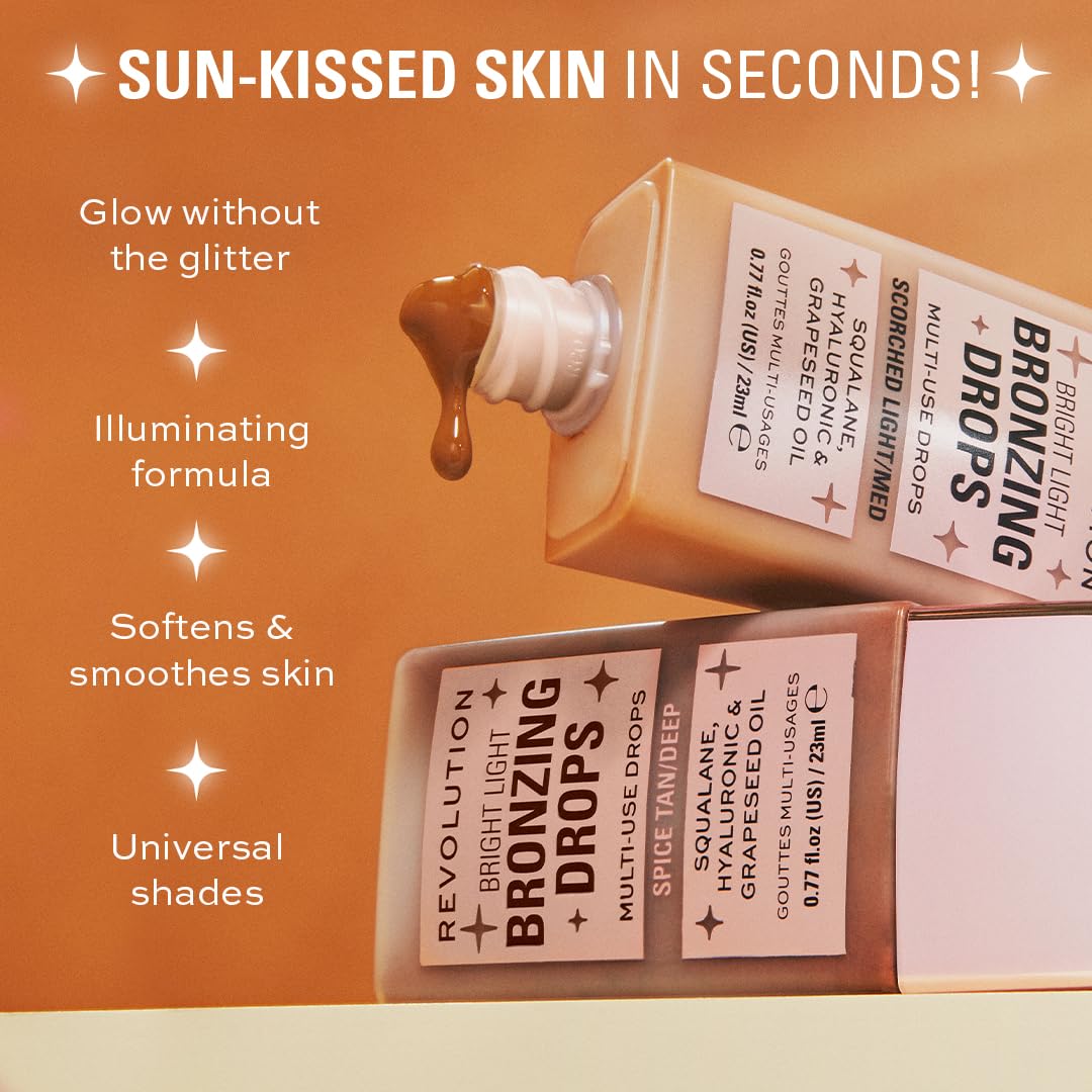 Revolution Beauty London, Bright Light Bronzing Drops, Bronze & Glow for Face & Body, Infused with Hyaluronic Acid, Vegan & Cruelty-Free, Bronze Summer, 0.77 fl oz - Maple Wellness Supplements