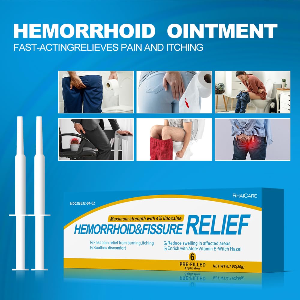 RHAICARE Hemorrhoid and Fissure Treatment Ointment (6 Pre-Filled Pack),Hemorrhoid and Fissure Cream Witch Hazel Maximum Strength Pain Relief,for Itching and Swelling - Maple Wellness Supplements