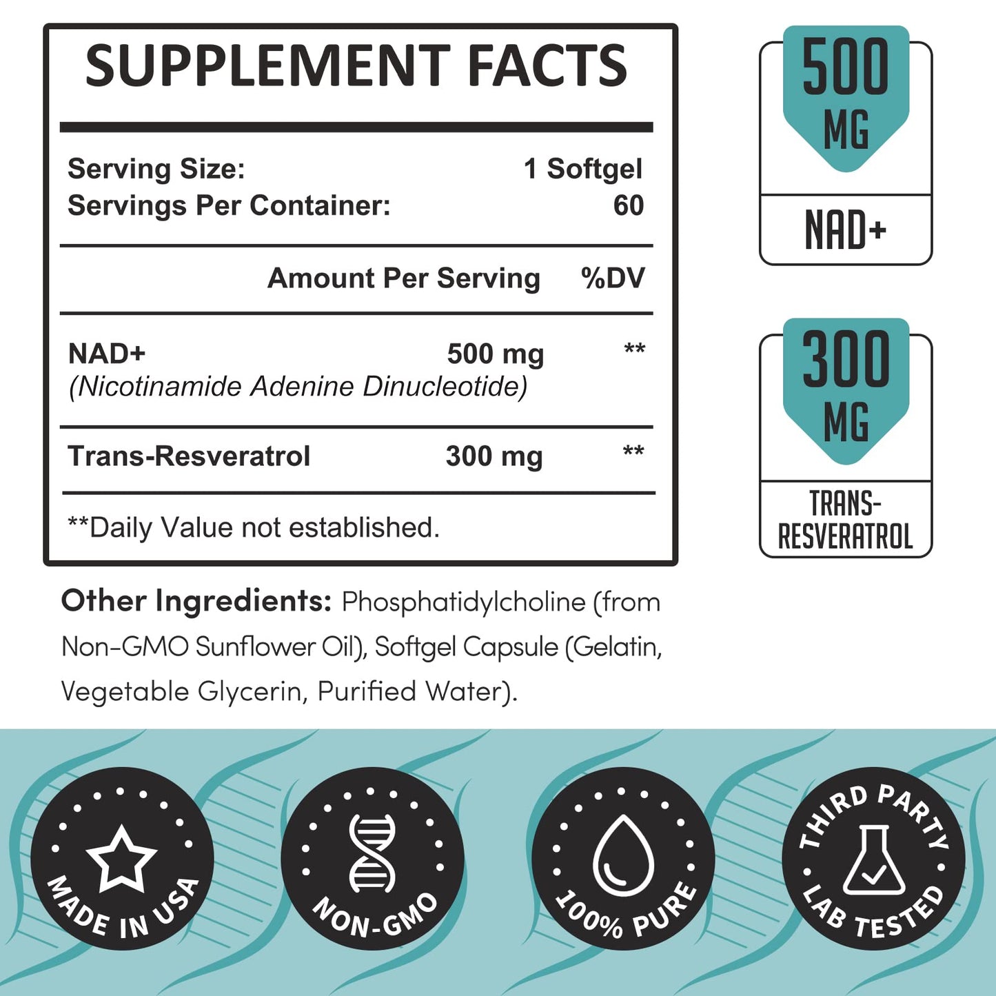 Rhamoph Liposomal NAD+ 800 mg with Trans-Resveratrol 300 mg, Max Absorption, Actual NAD+ Boosting Supplement for Healthy Aging, Cellular Energy, DNA Repair, Longevity - 120 Softgels - Maple Wellness Supplements