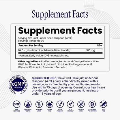 Rho Nutrition Liposomal NAD+ – Liquid Supplement Designed to Help Support Absorption – Active Form of NAD+ Helps Support Normal Cellular Health, Healthy Aging, Energy Metabolism and Overall Vitality - Maple Wellness Supplements