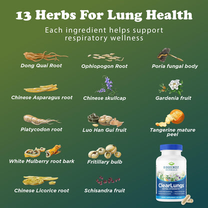 RidgeCrest Herbals ClearLungs Extra Strength, Daily Health Supplement, Natural Lung and Nasal Wellness Formula - Maple Wellness Supplements