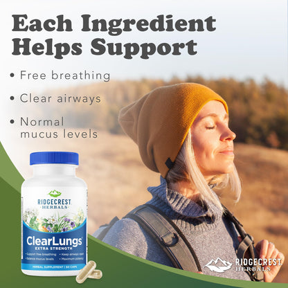RidgeCrest Herbals ClearLungs Extra Strength, Daily Health Supplement, Natural Lung and Nasal Wellness Formula - Maple Wellness Supplements