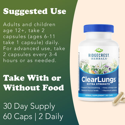 RidgeCrest Herbals ClearLungs Extra Strength, Daily Health Supplement, Natural Lung and Nasal Wellness Formula - Maple Wellness Supplements