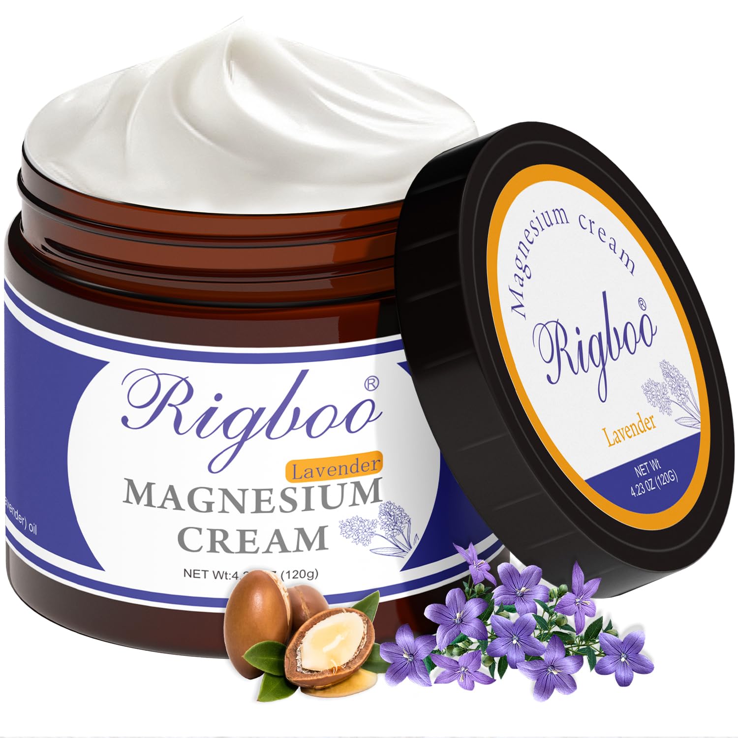 RIGBOO Magnesium Lotion for Sleep, Magnesium Cream, Muscle Relief and Relaxation Non-Greasy, Fast Absorbing Body Lotion with Coconut Oil with Chamomile, Safe for Sensitive Skin (Lavender) - Maple Wellness Supplements