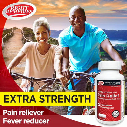 RIGHT REMEDIES Extra Strength Pain Relief, Acetaminophen 500 mg Caplets, Pain Reliever & Fever Reducer, Value Pack (300 Count), Compare to the Active Ingredient in Extra Strength Tylenol® - Maple Wellness Supplements