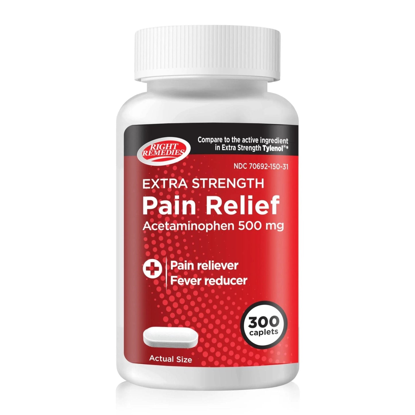 RIGHT REMEDIES Extra Strength Pain Relief, Acetaminophen 500 mg Caplets, Pain Reliever & Fever Reducer, Value Pack (300 Count), Compare to the Active Ingredient in Extra Strength Tylenol® - Maple Wellness Supplements