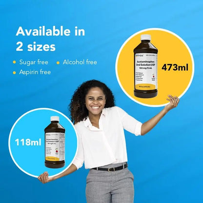 Rising Health Acetaminophen Oral Solution USP, 160 mg/5 mL | Pain & Fever Reliever | Cherry Flavor | Available in 118 mL & 473 mL (118ml - 4oz) - Maple Wellness Supplements