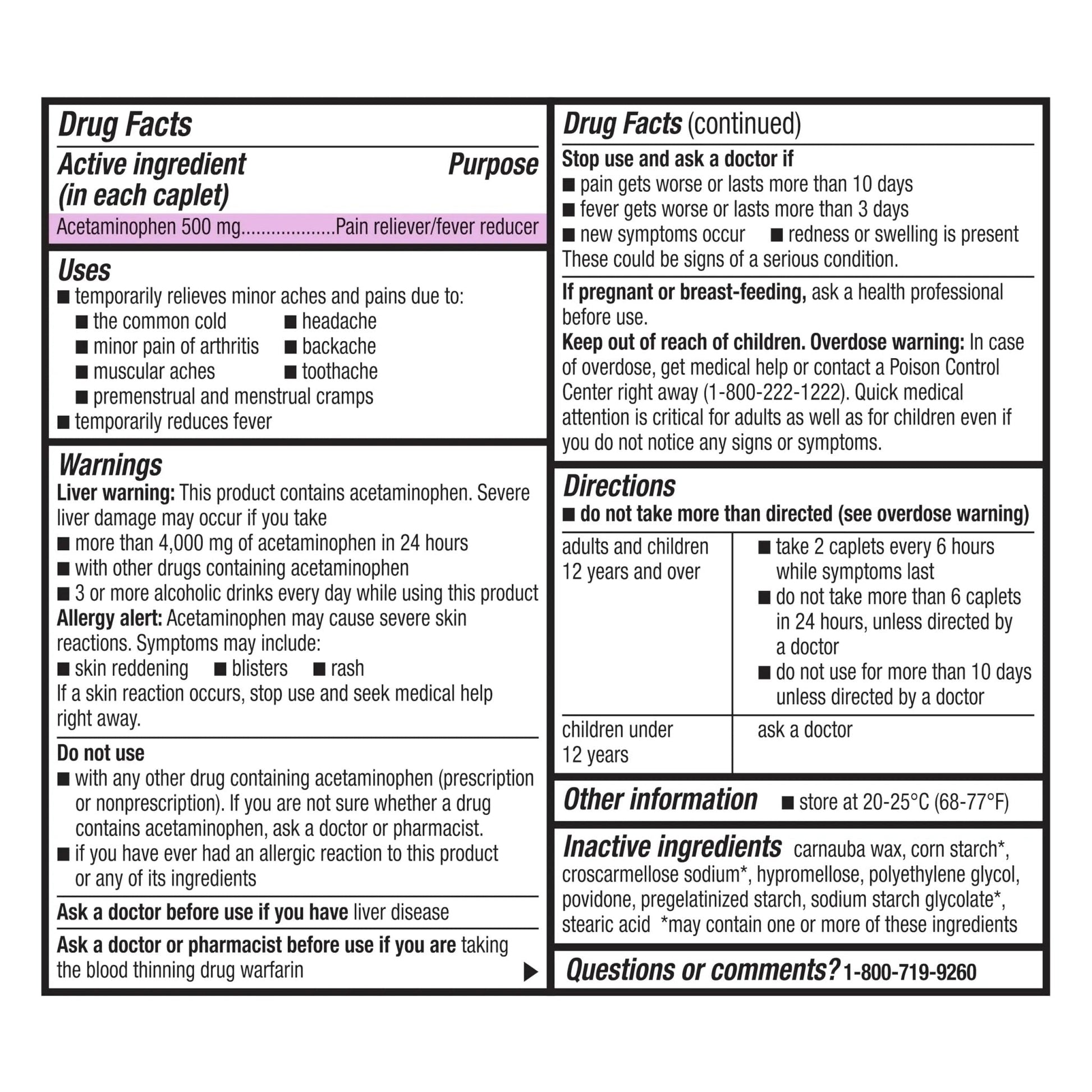 Rite Aid Extra Strength Acetaminophen, 500mg - 500 Caplets | Pain Reliever & Fever Reducer for Migraines, Joint Pain, Muscle or Back Pain, and Menstrual Pain - Maple Wellness Supplements