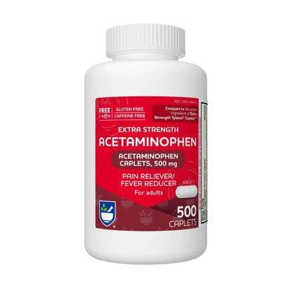 Rite Aid Extra Strength Acetaminophen, 500mg - 500 Caplets | Pain Reliever & Fever Reducer for Migraines, Joint Pain, Muscle or Back Pain, and Menstrual Pain - Maple Wellness Supplements