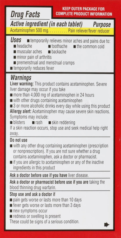 Rite Aid Extra Strength Acetaminophen Easy Tabs Tablets, 500 mg - 100 Count | Pain Reliever & Fever Reducer | Migraine Relief Products | Joint Pain Relief | Muscle Pain Relief | Menstrual Pain Relief - Maple Wellness Supplements