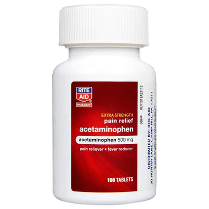 Rite Aid Extra Strength Acetaminophen Easy Tabs Tablets, 500 mg - 100 Count | Pain Reliever & Fever Reducer | Migraine Relief Products | Joint Pain Relief | Muscle Pain Relief | Menstrual Pain Relief - Maple Wellness Supplements