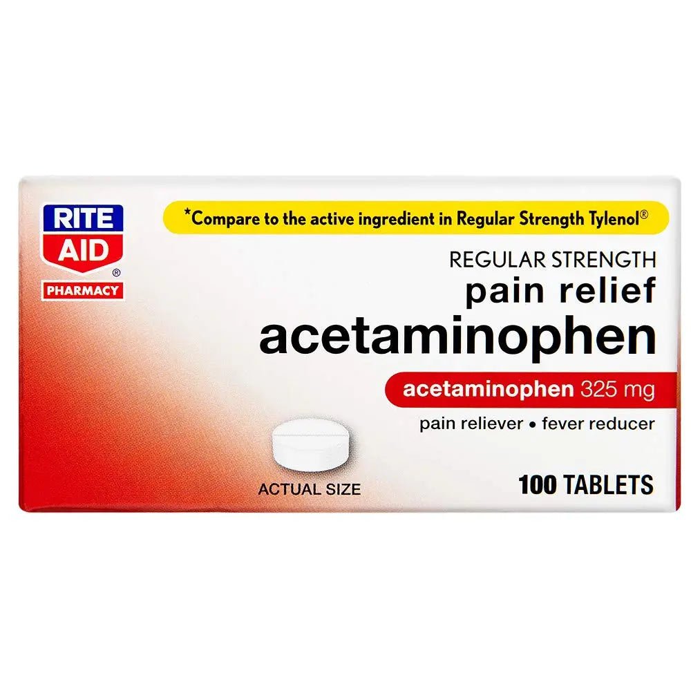 Rite Aid Regular Strength Pain Relief Acetaminophen, 325mg - 100 Tablets | Pain Reliever and Fever Reducer | Joint Pain Relief | Muscle Pain Relief | Arthritis Pain Relief | Back Pain Relief Products - Maple Wellness Supplements