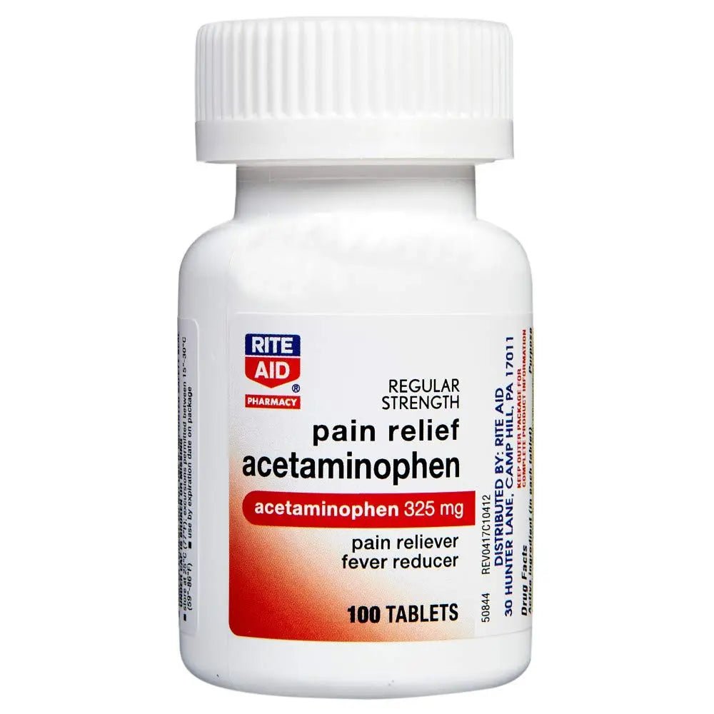 Rite Aid Regular Strength Pain Relief Acetaminophen, 325mg - 100 Tablets | Pain Reliever and Fever Reducer | Joint Pain Relief | Muscle Pain Relief | Arthritis Pain Relief | Back Pain Relief Products - Maple Wellness Supplements