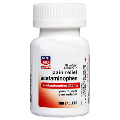 Rite Aid Regular Strength Pain Relief Acetaminophen, 325mg - 100 Tablets | Pain Reliever and Fever Reducer | Joint Pain Relief | Muscle Pain Relief | Arthritis Pain Relief | Back Pain Relief Products - Maple Wellness Supplements