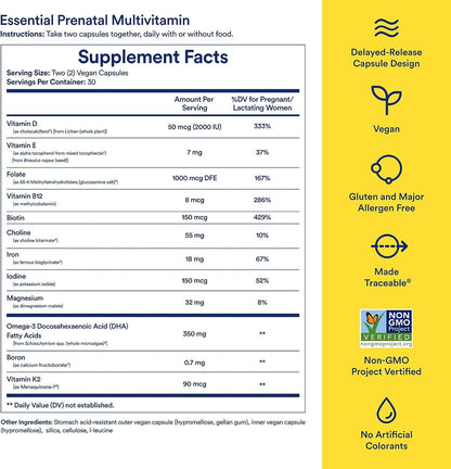 Ritual Essential for Women Prenatal Multivitamin: Folate & Choline for Neural Tube Support, Omega-3 DHA for Fetal Brain Development, Iron, Calcium-Helper D3 & K2, Non-GMO, Vegan, Citrus, 30 Days - Maple Wellness Supplements