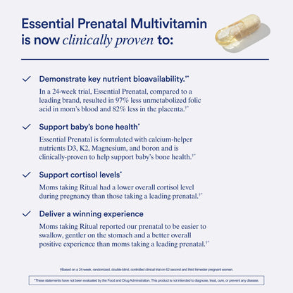 Ritual Essential for Women Prenatal Multivitamin: Folate & Choline for Neural Tube Support, Omega-3 DHA for Fetal Brain Development, Iron, Calcium-Helper D3 & K2, Non-GMO, Vegan, Citrus, 30 Days - Maple Wellness Supplements