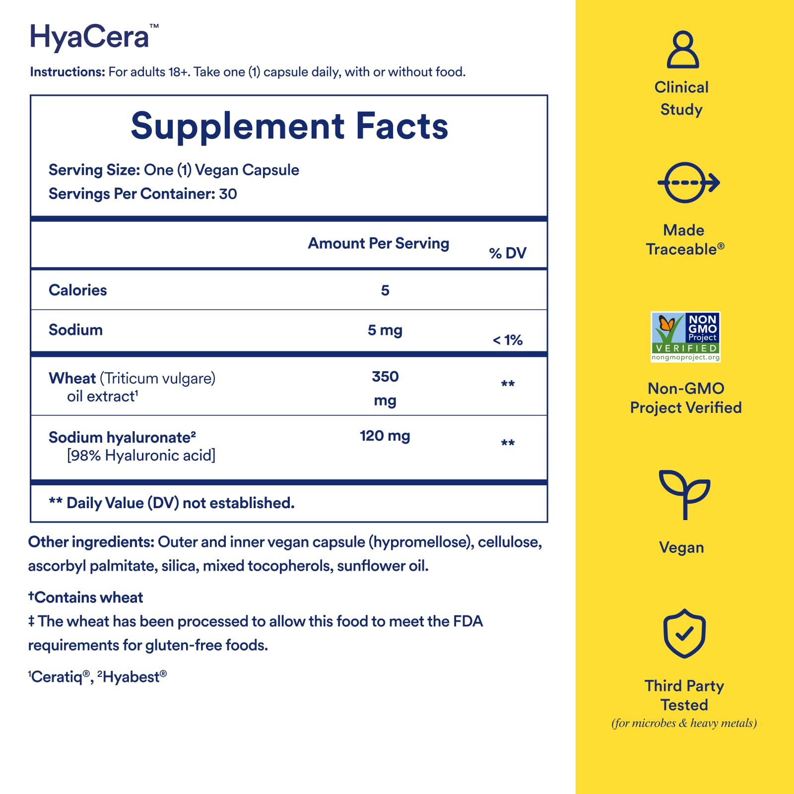 Ritual HyaCera Skin Supplement for Wrinkle Support, with Hyabest® and Ceratiq® for Skin Hydration Support, Hyaluronic Acid, Glycolipids, Ceramides, Gluten Free, Non GMO, Vanilla Essence, 30 Day Supply - Maple Wellness Supplements
