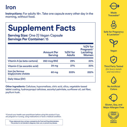 Ritual Iron Bisglycinate Supplement - 60mg - Gentle Support for Women with Low Iron Levels & Blood Boosting** - 48-Hour Dosing Routine - Plus Vitamin A, C - Maple Wellness Supplements