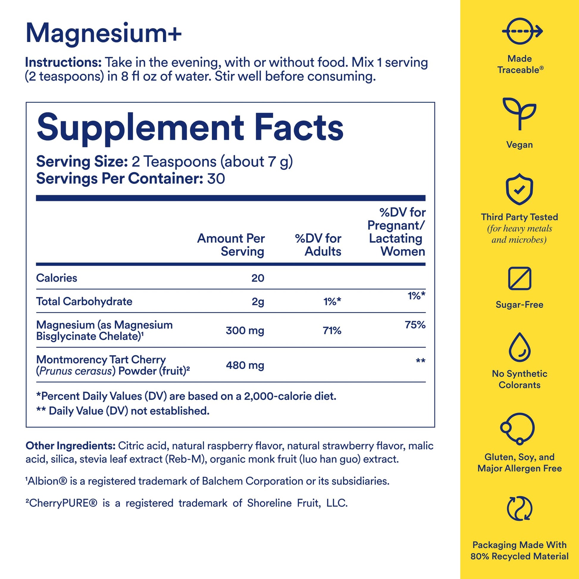 Ritual Magnesium+ Drink Mix Supplement | 2-in-1 Science-Backed Tart Cherry & Gentle on Stomach Magnesium Bisglycinate | Formulated for Mind & Muscle Relaxation | Supports Sleep & Calm | 30 Servings - Maple Wellness Supplements