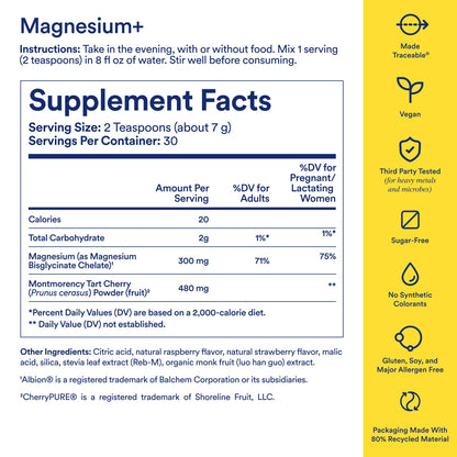Ritual Magnesium+ Drink Mix Supplement | 2-in-1 Science-Backed Tart Cherry & Gentle on Stomach Magnesium Bisglycinate | Formulated for Mind & Muscle Relaxation | Supports Sleep & Calm | 30 Servings - Maple Wellness Supplements