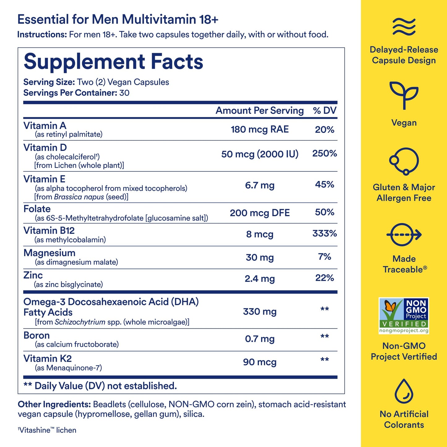 Ritual Men’s 18+ Daily Multivitamin - Key Essential Vitamins and Minerals to Support Energy, Muscle, Heart, Brain Health* - Including Zinc, D3, B12, A, K2 - Maple Wellness Supplements