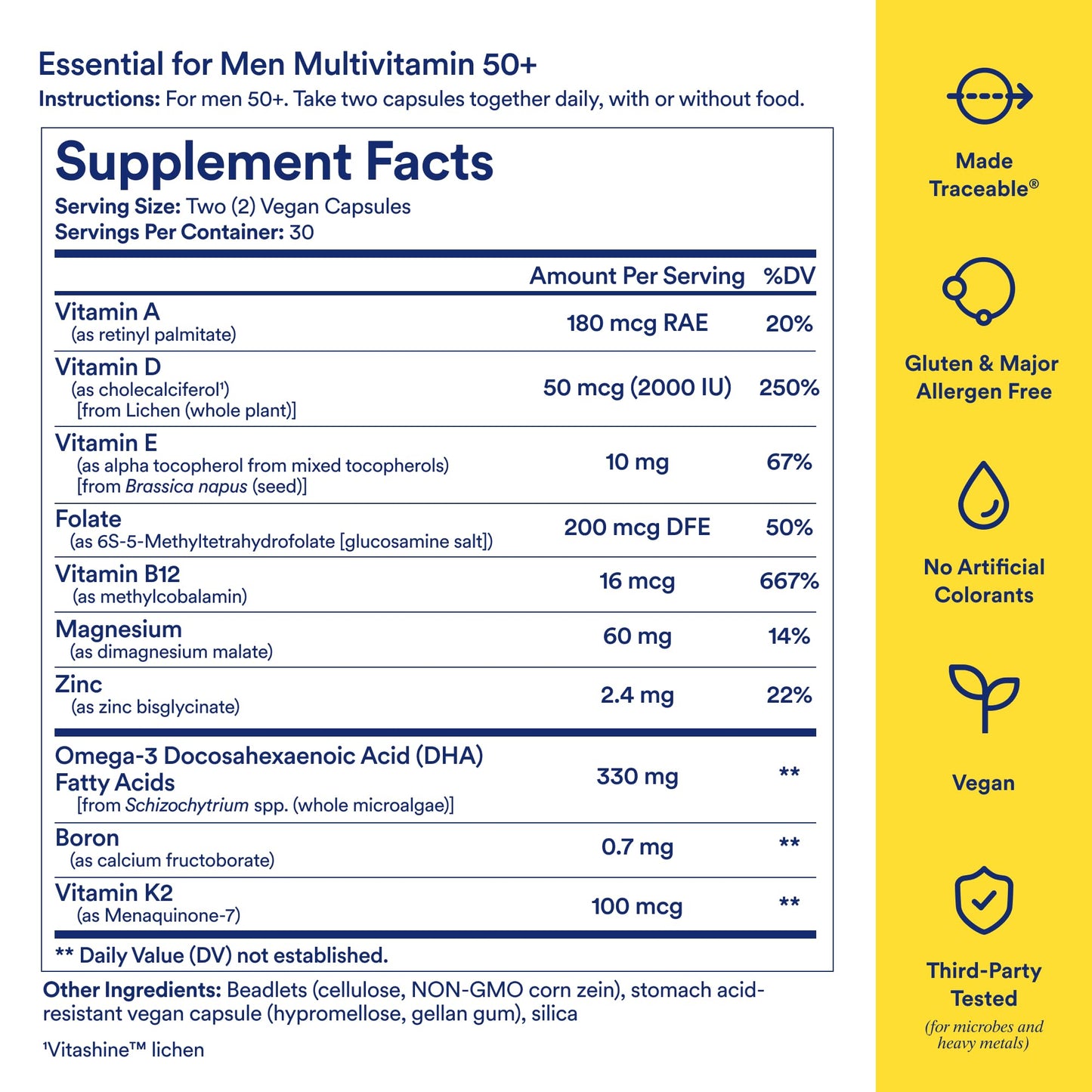 Ritual Men’s 50+ Daily Multivitamin - Key Essential Vitamins and Minerals To Support Heart, Energy, Brain, Muscle, Bone Health* - Including Zinc, D3, B12, A - Maple Wellness Supplements