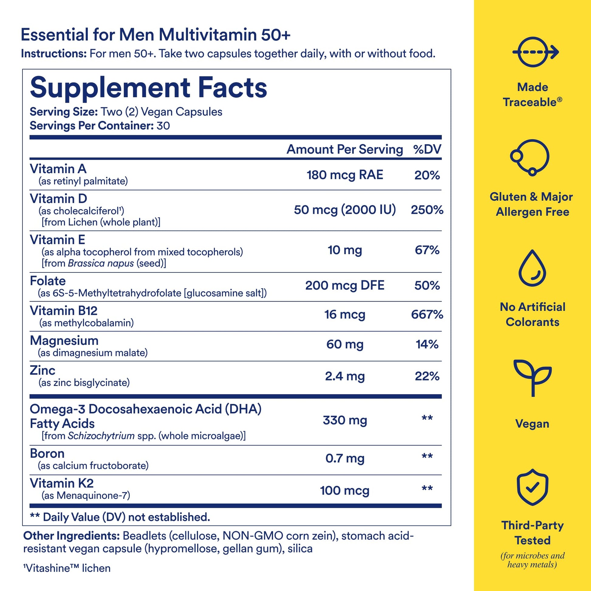Ritual Men’s 50+ Daily Multivitamin - Key Essential Vitamins and Minerals To Support Heart, Energy, Brain, Muscle, Bone Health* - Including Zinc, D3, B12, A - Maple Wellness Supplements