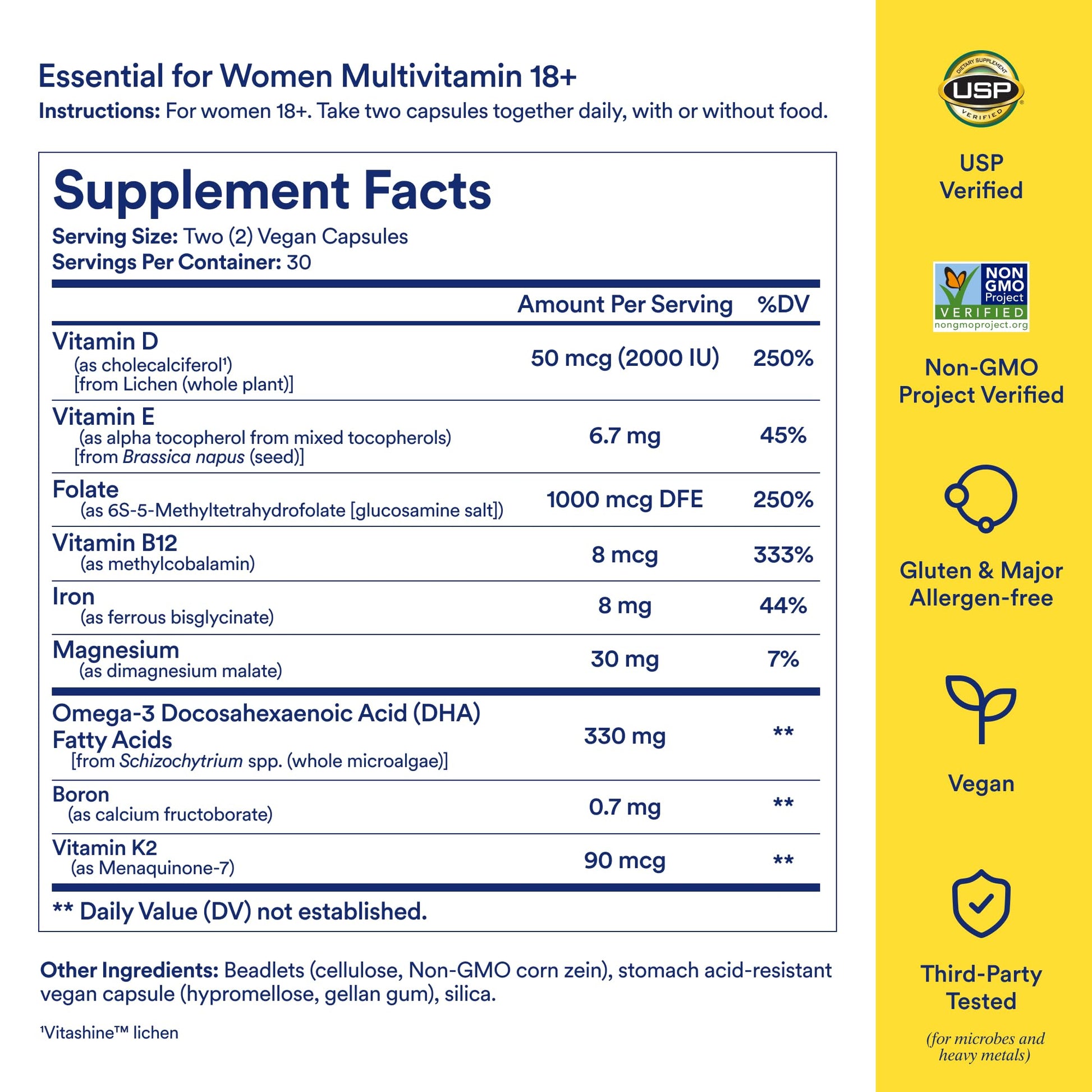 Ritual Multivitamin for Women 18+ with Vitamin D3 for Immune Support*, Vegan Omega 3 DHA, B12, Iron, Gluten Free, Non GMO, USP Verified, Mint, 30 Day Supply, 60 Capsules - Maple Wellness Supplements