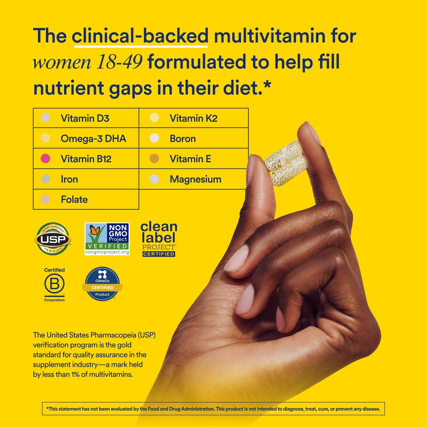 Ritual Multivitamin for Women 18+ with Vitamin D3 for Immune Support*, Vegan Omega 3 DHA, B12, Iron, Gluten Free, Non GMO, USP Verified, Mint, 30 Day Supply, 60 Capsules - Maple Wellness Supplements
