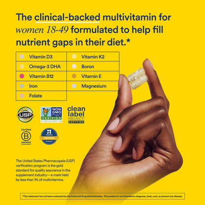 Ritual Multivitamin for Women 18+ with Vitamin D3 for Immune Support*, Vegan Omega 3 DHA, B12, Iron, Gluten Free, Non GMO, USP Verified, Mint, 30 Day Supply, 60 Capsules - Maple Wellness Supplements